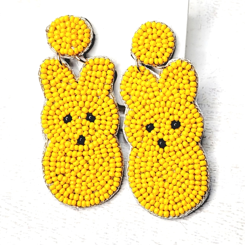 YELLOW PEEP SEED BEAD EARRINGS